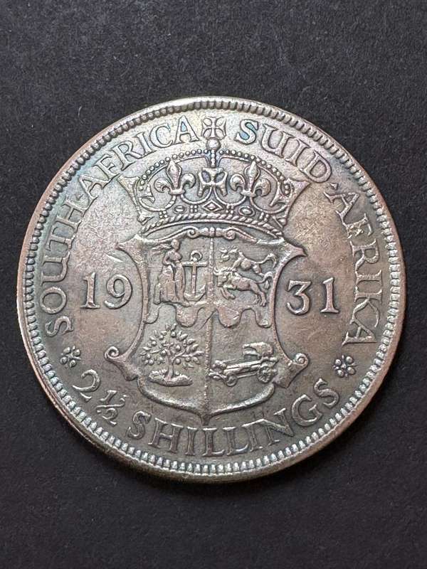 1931 South African Union Half Crown, Silver Plated Brass. Replica!!!