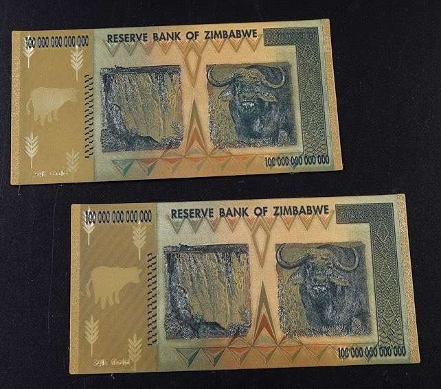 Zimbabwe 24k Gold Plated Replica of The Z$ 100 000 000 000 000, Banknote