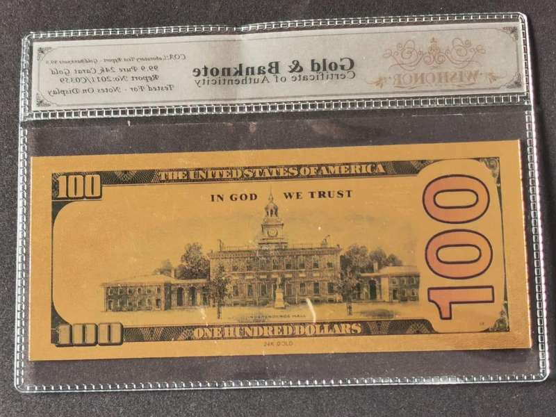 USA 100 Dollars 24k Gold Plated Replica.