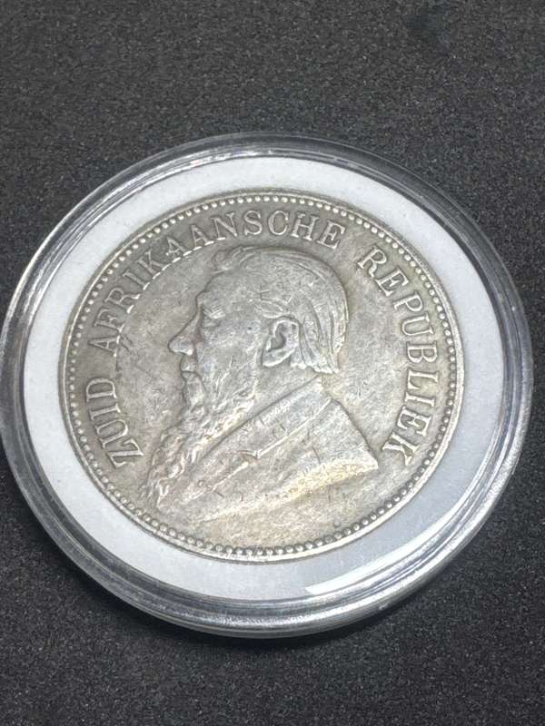 1892 ZAR 5 shillings single shaft, silver plated brass replica