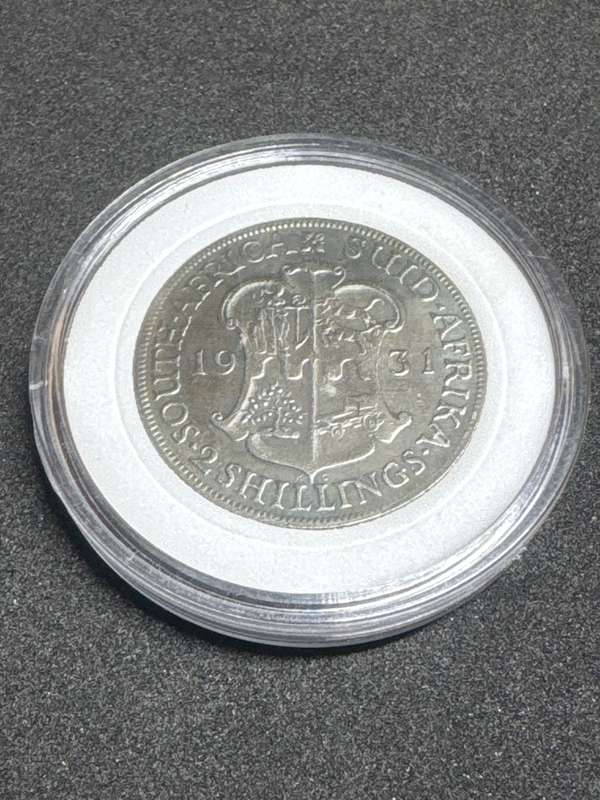 1931 South African Union 2 Shillings, Silver Plated Brass Replica