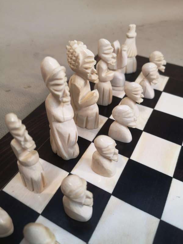 Magnificent Handcrafted African Bone and Ebony Chess Set 30mm x 30mm