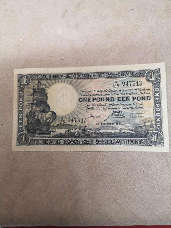 South Africa 28 September 1942 J. Postmus one pound bank note