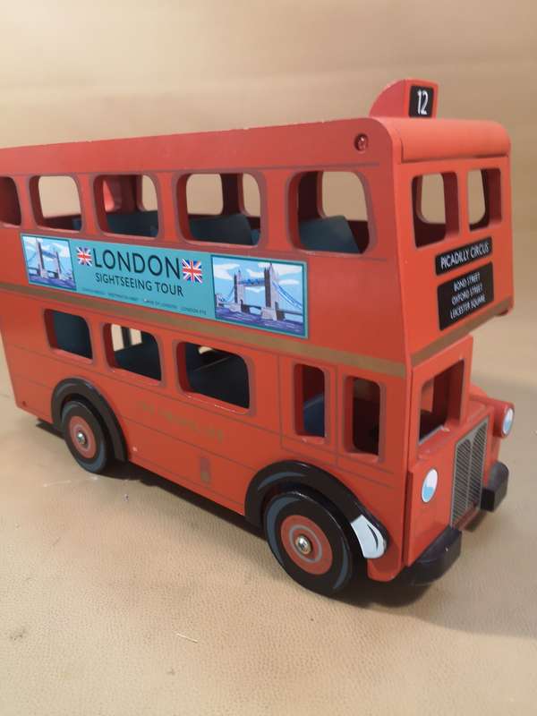 Large Papo Le Toy Van Budkins Wooden Red Double Decker London Bus - 360mm