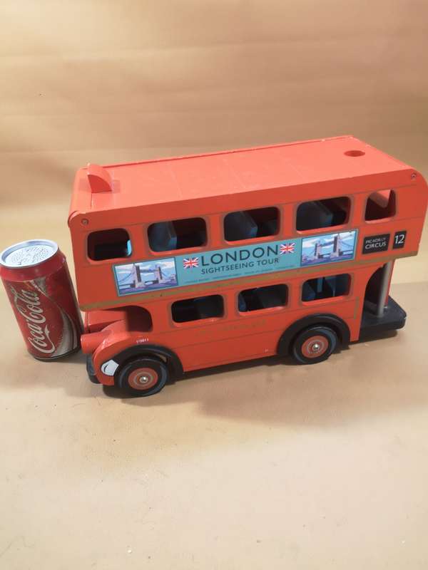 Large Papo Le Toy Van Budkins Wooden Red Double Decker London Bus - 360mm