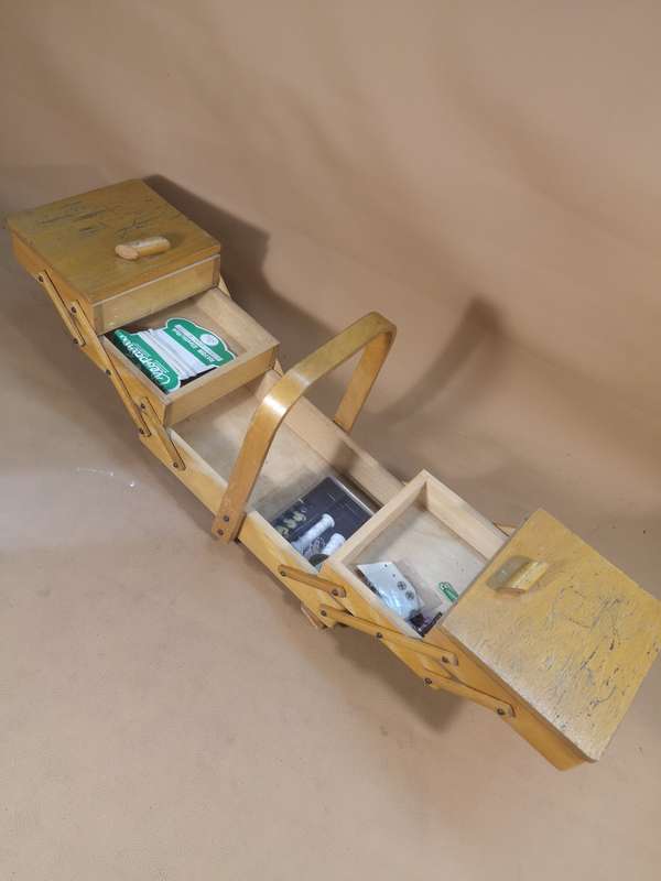 Mid Century Contemporary Cantilever Wooden Sewing Box / Work Box