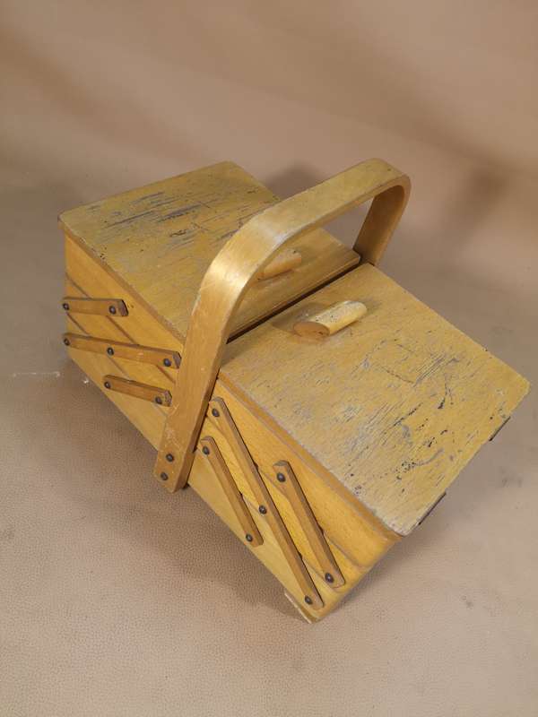 Mid Century Contemporary Cantilever Wooden Sewing Box / Work Box