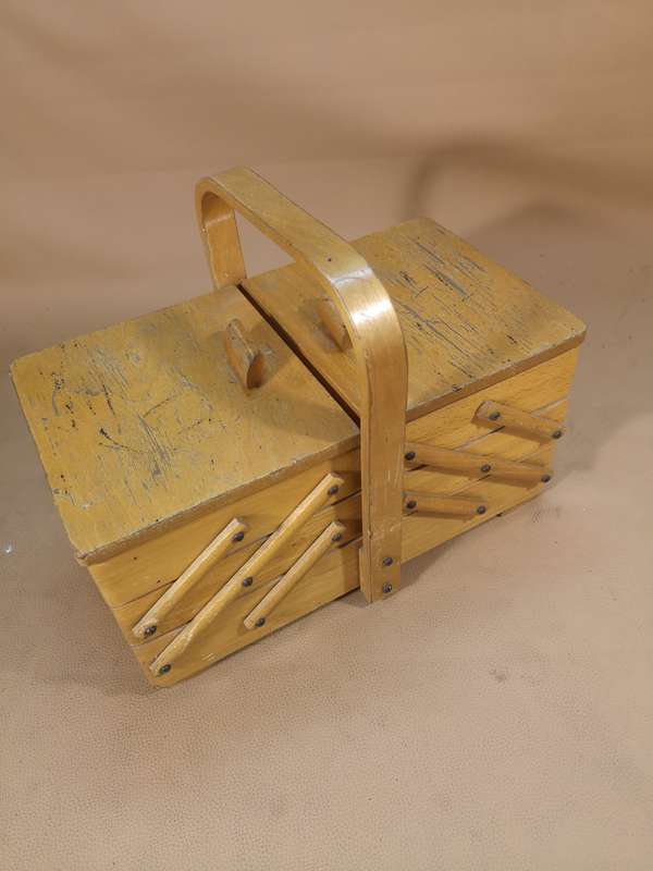 Mid Century Contemporary Cantilever Wooden Sewing Box / Work Box