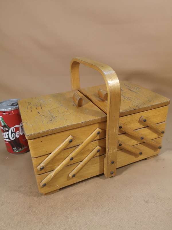 Mid Century Contemporary Cantilever Wooden Sewing Box / Work Box
