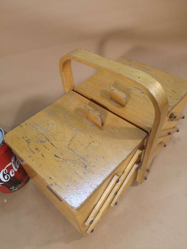 Mid Century Contemporary Cantilever Wooden Sewing Box / Work Box