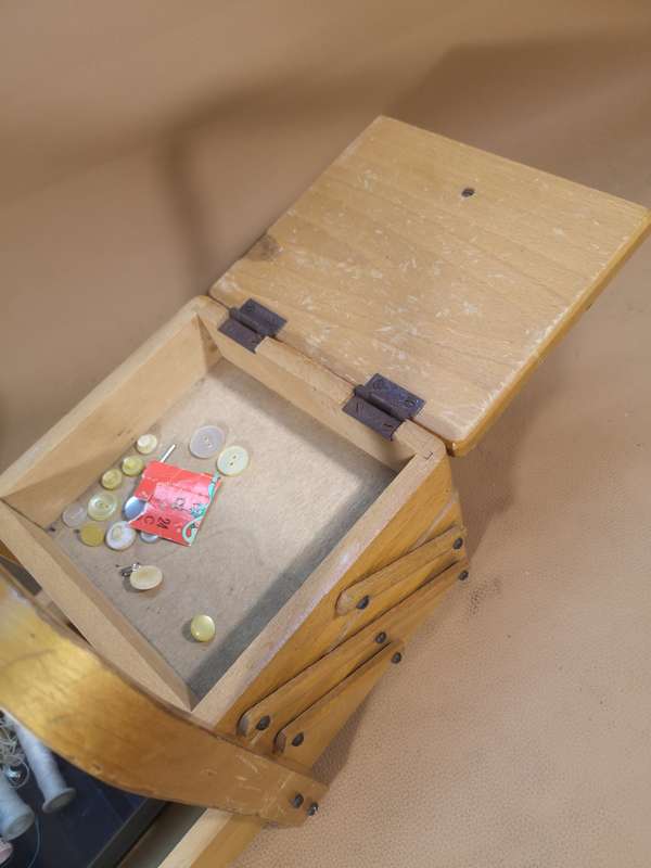 Mid Century Contemporary Cantilever Wooden Sewing Box / Work Box