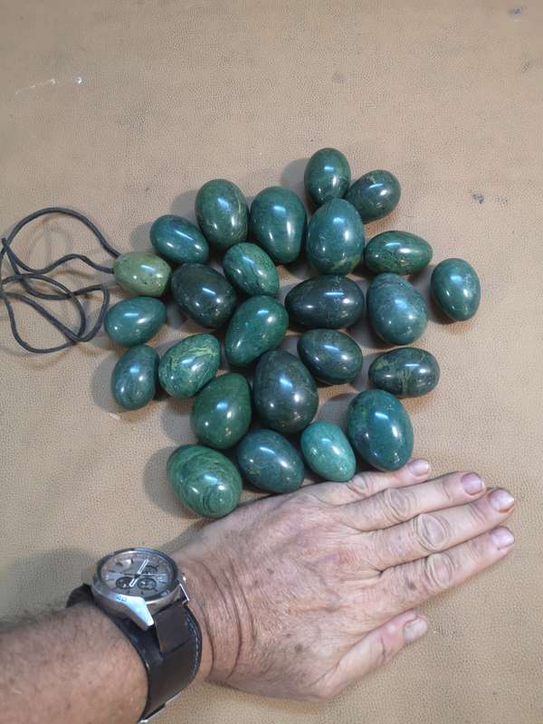 Large Collection of Polished Green Verdite Galet / Palm Stones Eggs