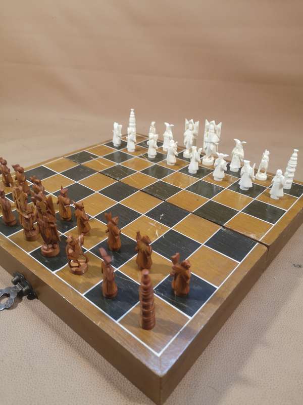 Vintage Chinese Chess Set with Wooden Box