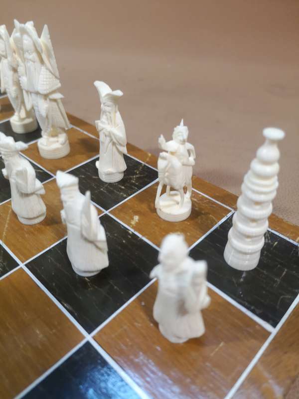 Vintage Chinese Chess Set with Wooden Box
