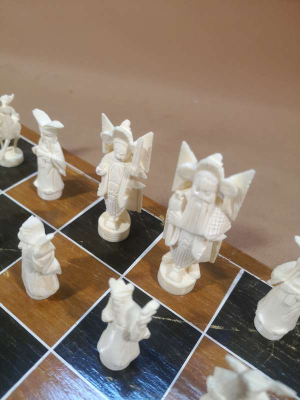 Vintage Chinese Chess Set with Wooden Box