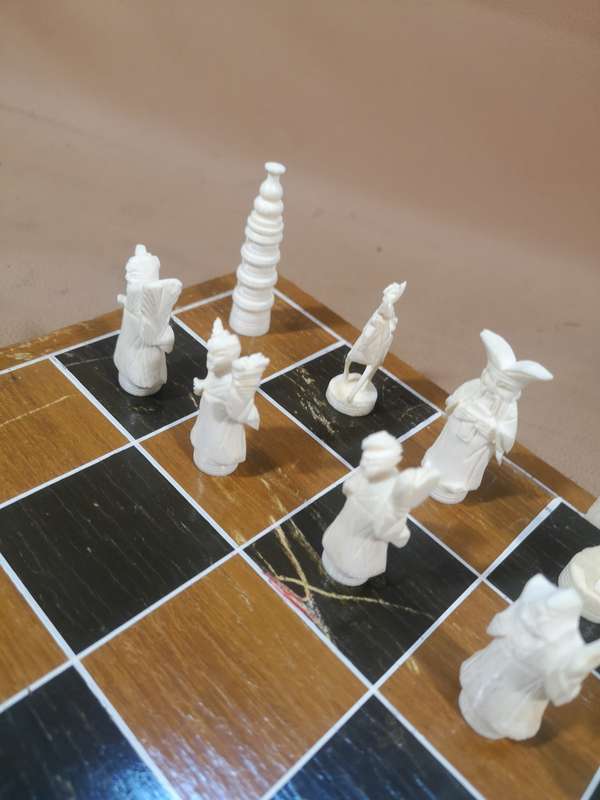 Vintage Chinese Chess Set with Wooden Box