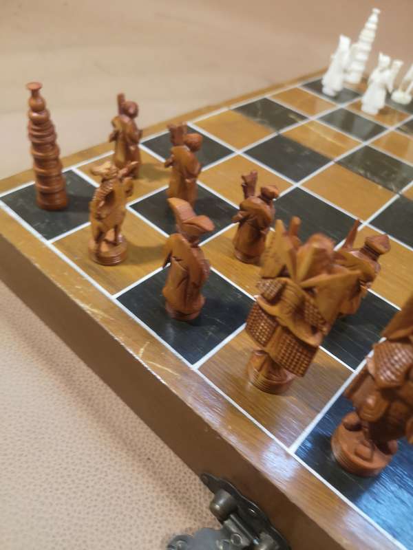 Vintage Chinese Chess Set with Wooden Box