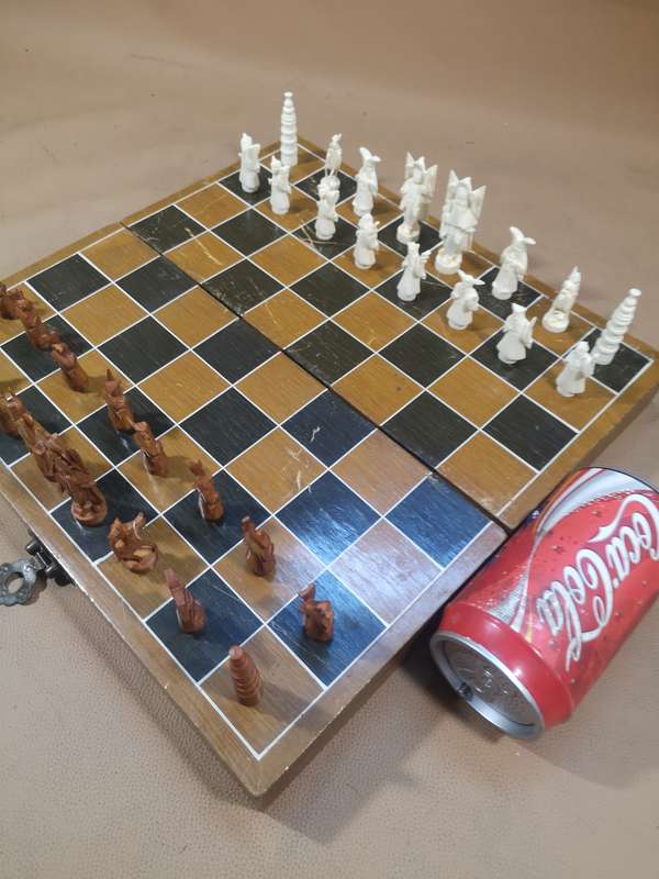 Vintage Chinese Chess Set with Wooden Box