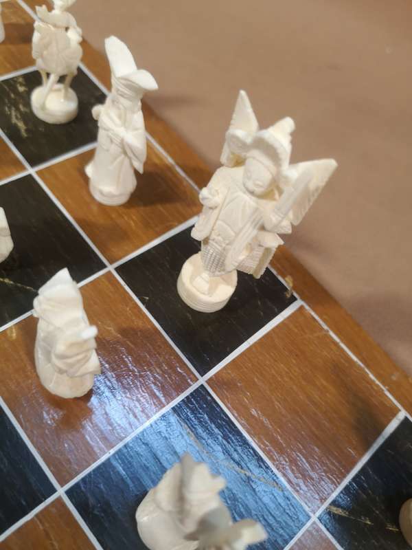 Vintage Chinese Chess Set with Wooden Box