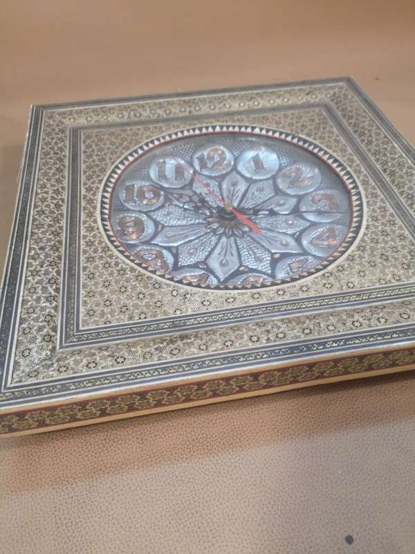 Handcrafted Persian Wooden Wall Clock - Khatam Marquetry Art
