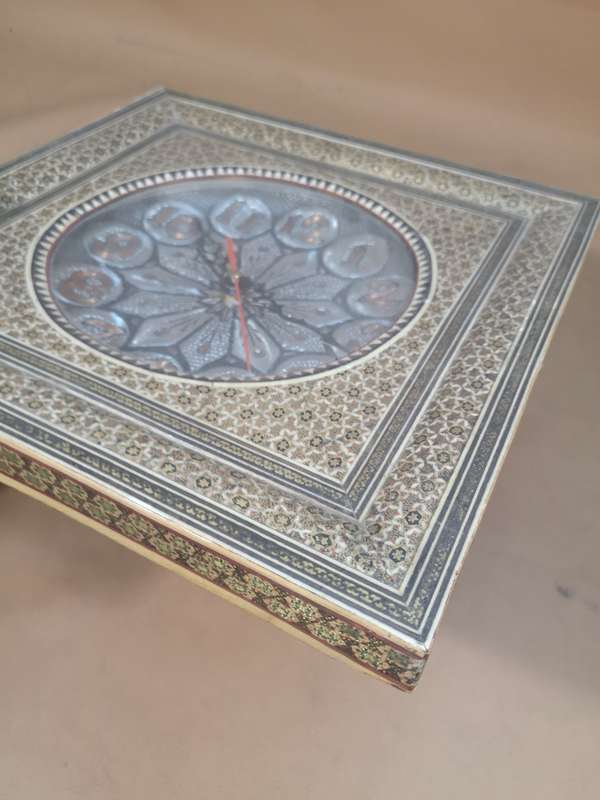 Handcrafted Persian Wooden Wall Clock - Khatam Marquetry Art