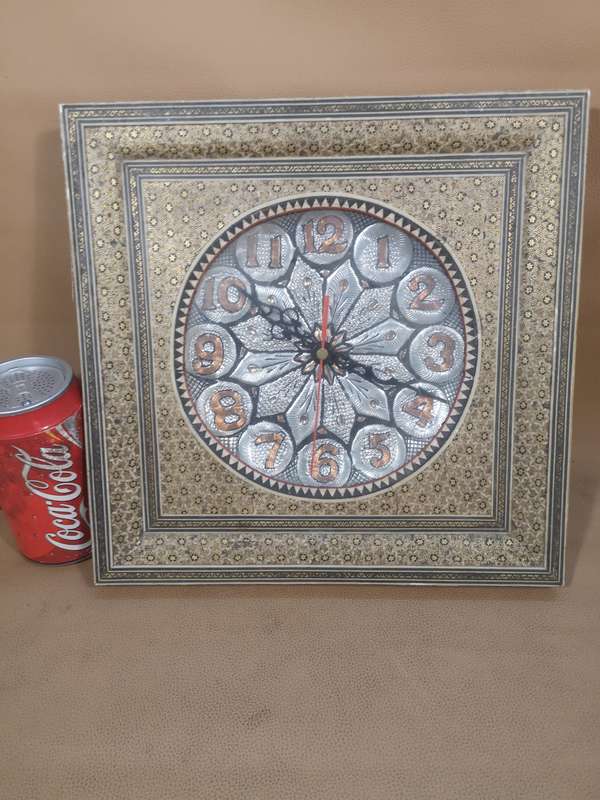 Handcrafted Persian Wooden Wall Clock - Khatam Marquetry Art