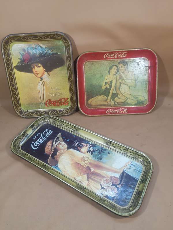 Collection of Vintage ORIGINAL Betty Girl Coca-Cola Advertising Metal Decorative Trays