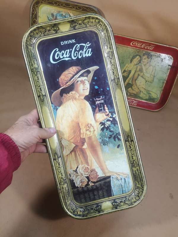Collection of Vintage ORIGINAL Betty Girl Coca-Cola Advertising Metal Decorative Trays