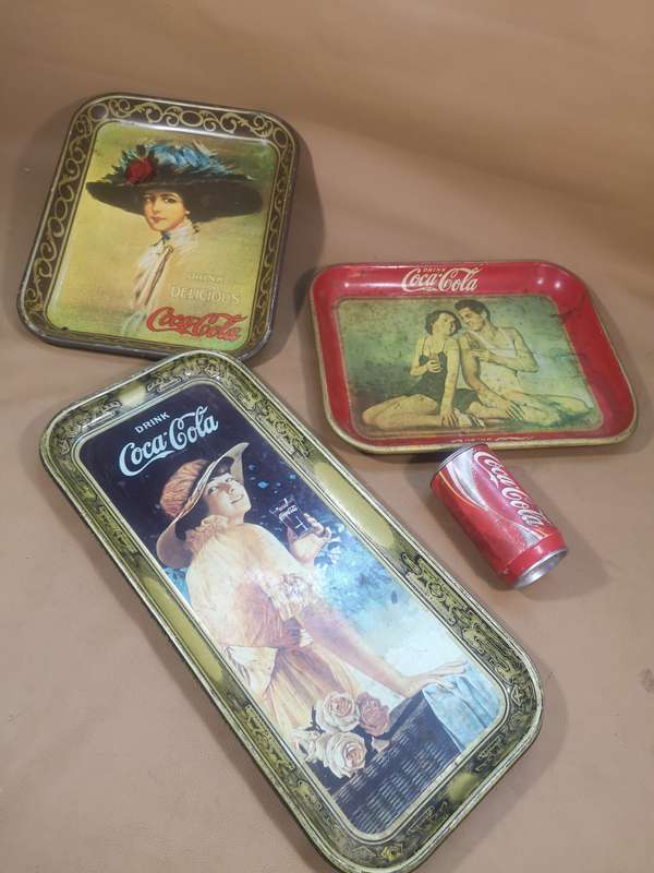 Collection of Vintage ORIGINAL Betty Girl Coca-Cola Advertising Metal Decorative Trays