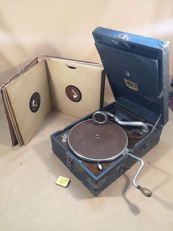 Antique 1920's His Masters Voice Wind Up Portable 100% Working Gramophone