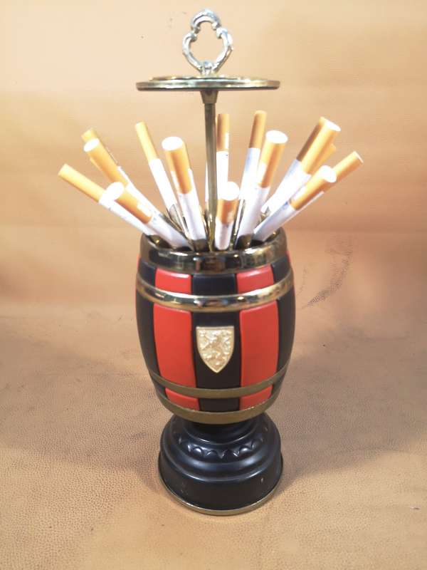 Rare Vintage 1960s Tin Barrel Tabletop Cigarette Holder