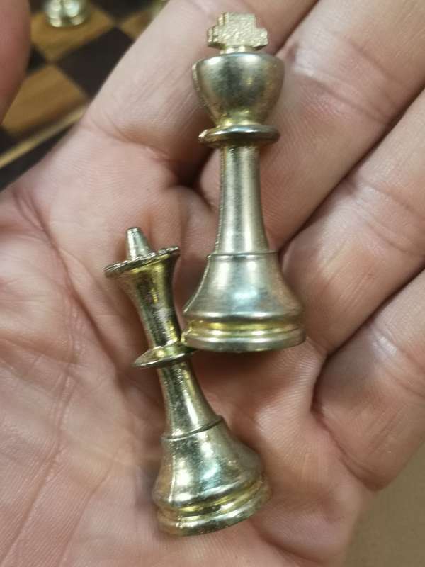 Beautiful Heavy Metal Chess Set with a Handmade Walnut Wooden Game Board