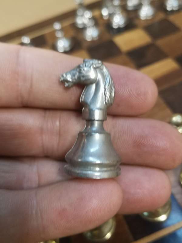 Beautiful Heavy Metal Chess Set with a Handmade Walnut Wooden Game Board