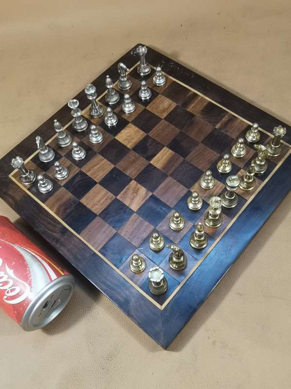 Beautiful Heavy Metal Chess Set with a Handmade Walnut Wooden Game Board
