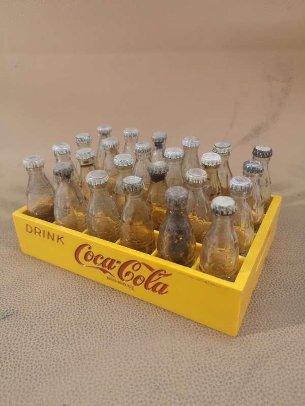 Coca Cola Vintage Miniature Crate with 24 Miniature Coke Bottles.1970-60`s