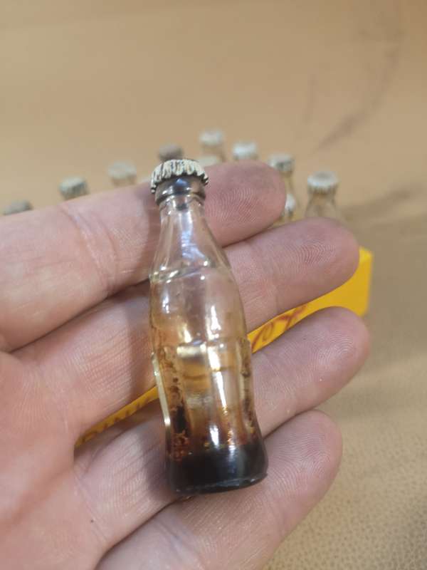 Coca Cola Vintage Miniature Crate with 24 Miniature Coke Bottles.1970-60`s