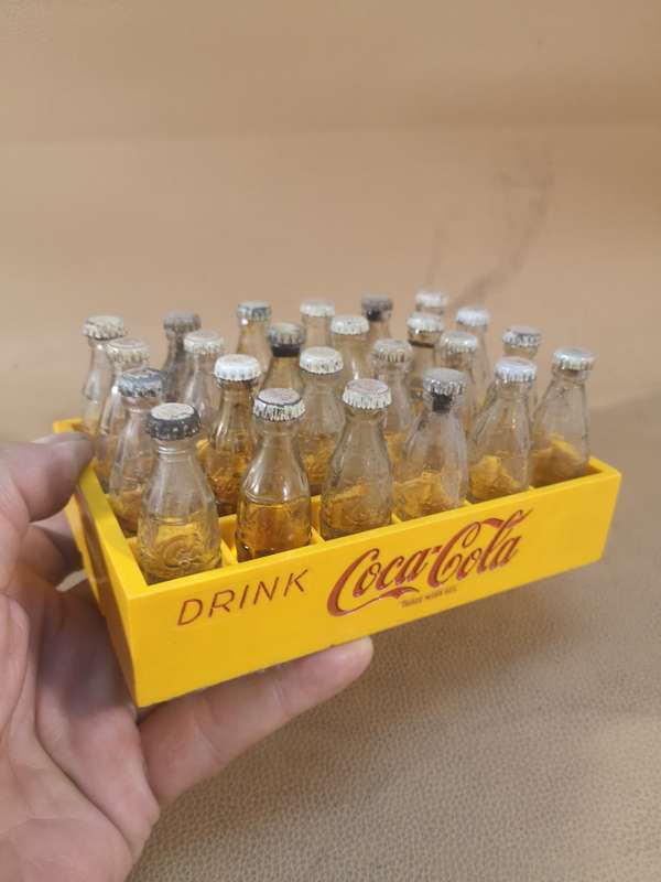 Coca Cola Vintage Miniature Crate with 24 Miniature Coke Bottles.1970-60`s