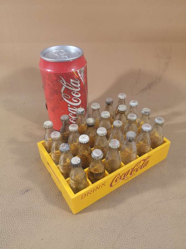 Coca Cola Vintage Miniature Crate with 24 Miniature Coke Bottles.1970-60`s