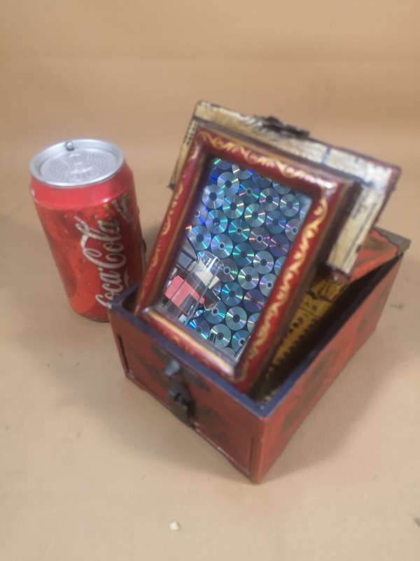 Vintage Ornate Wood & Brass Asian Red Lacquer Jewelry Chest