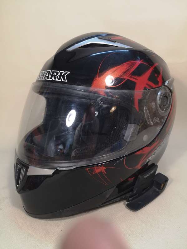 SHARK S900-C KZK Glow Black/Red Helmet Size S 55/56 With Scala Rider Mount, Microphone & Earphones