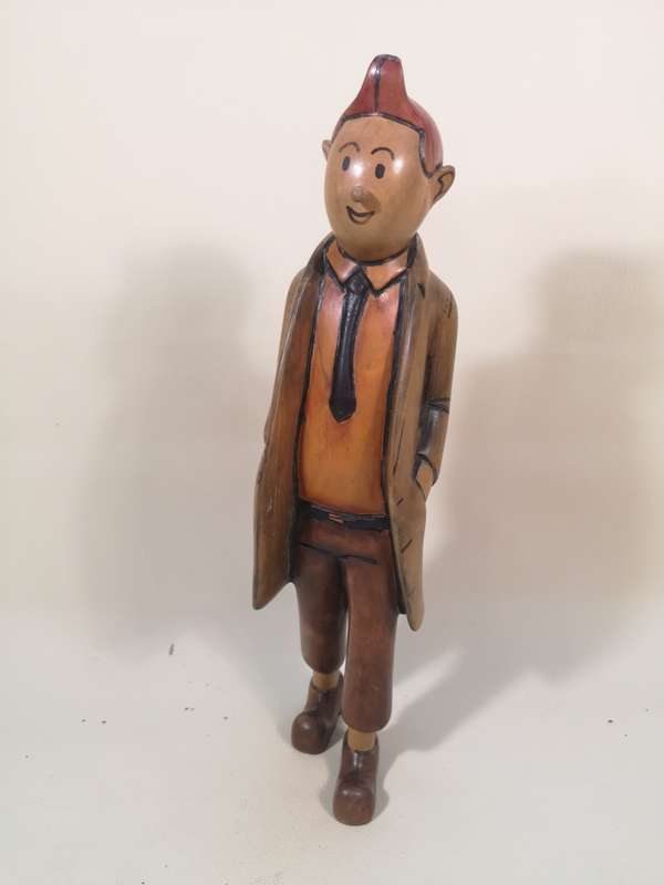 Moroccan Wooden Tintin figurine, wooden Tintin sculpture