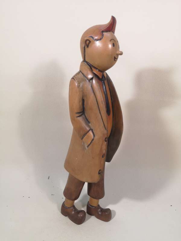 Moroccan Wooden Tintin figurine, wooden Tintin sculpture