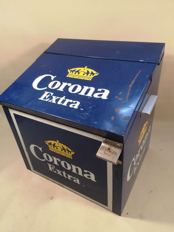 Vintage Very Large Corona Extra Cerveza Beer Metal Ice Chest Cooler with Opener