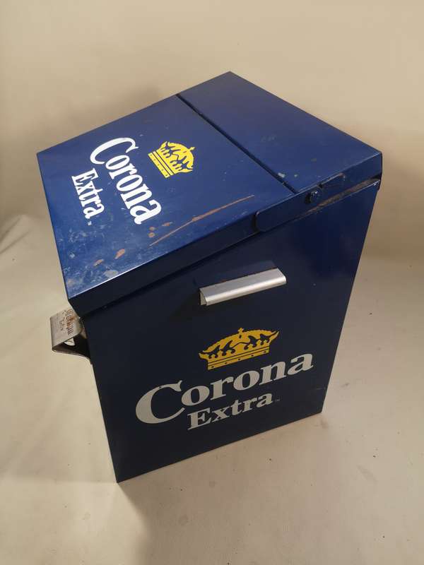 Vintage Very Large Corona Extra Cerveza Beer Metal Ice Chest Cooler with Opener
