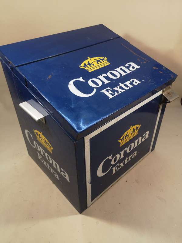 Vintage Very Large Corona Extra Cerveza Beer Metal Ice Chest Cooler with Opener