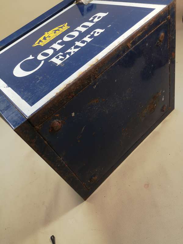 Vintage Very Large Corona Extra Cerveza Beer Metal Ice Chest Cooler with Opener