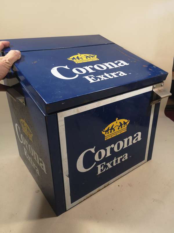 Vintage Very Large Corona Extra Cerveza Beer Metal Ice Chest Cooler with Opener