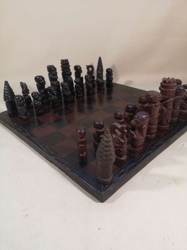 Magnificent large Vintage African Tribe Exotic Hardwood Chess Set 360mm x 360mm - Zimbabwe