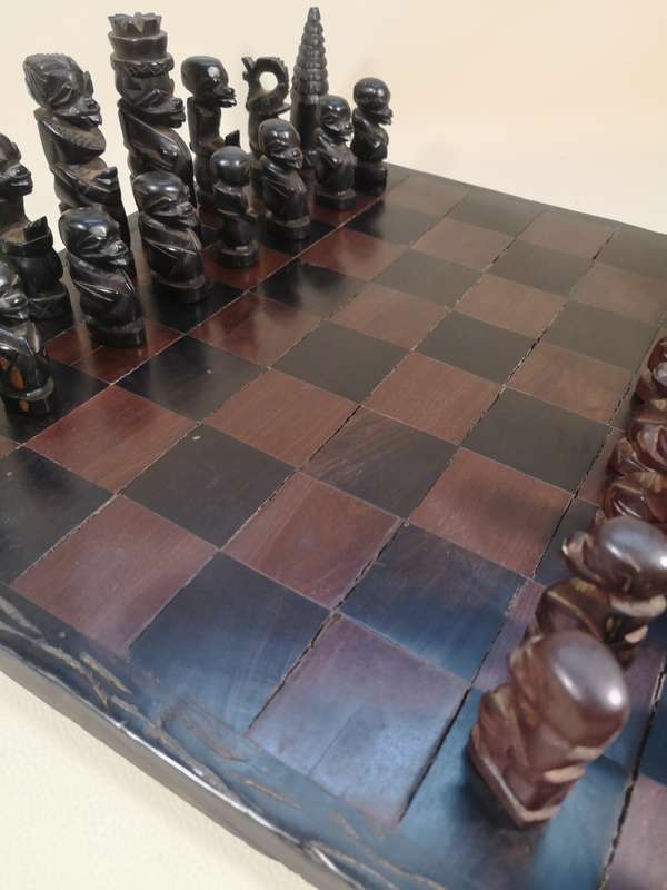 Magnificent large Vintage African Tribe Exotic Hardwood Chess Set 360mm x 360mm - Zimbabwe