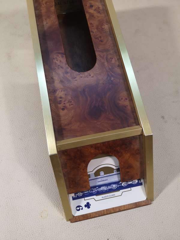 VINTAGE 1970's LE BANQUIER CASINO WOODEN CARD SHOE AND 2 BLUE TRAIN BOXED DECK OF CARDS